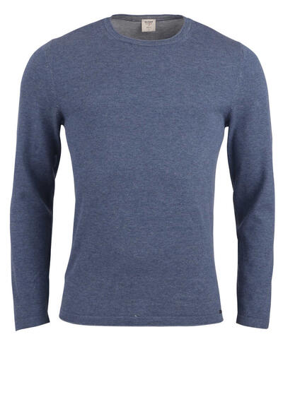 OLYMP Level Five Strick Body Fit Pullover Langarm Rundhals rauchblau preisreduziert