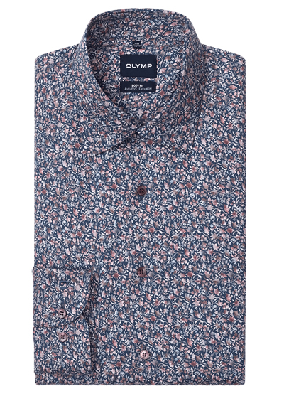 Produktbild f&uuml;r 'OLYMP Level Five body fit Hemd Langarm New Kent Kragen Blumenmuster blau'