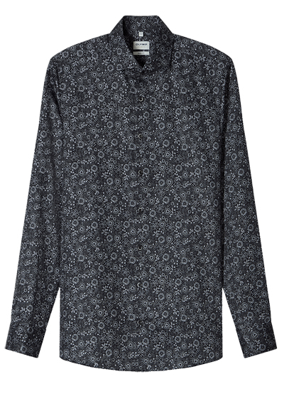 Produktbild f&uuml;r 'OLYMP Level Five body fit Hemd extra langer Arm Haifischkragen Satin Blumenmuster schwarz'