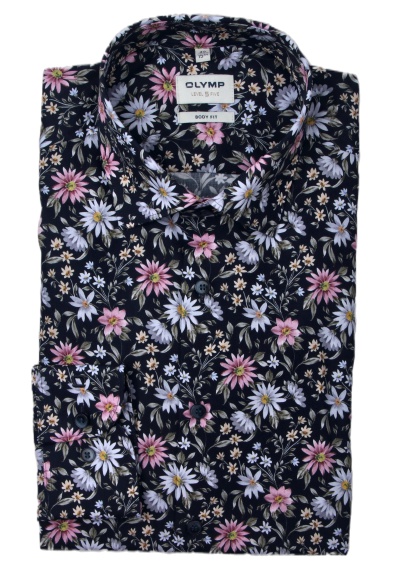 Produktbild für 'OLYMP Level Five body fit Hemd extra langer Arm New Kent Kragen Blumenmuster blau'