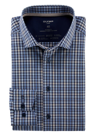 Produktbild f&uuml;r 'OLYMP Luxor 24/Seven modern fit Hemd Langarm New Kent Kragen Karo dunkelblau'