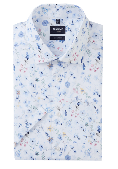 Produktbild für 'OLYMP Luxor comfort fit Hemd Halbarm New Kent Kragen Blumenmuster blau'