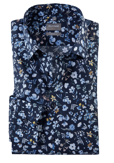Produktbild für 'OLYMP Luxor comfort fit Hemd Langarm New Kent Kragen Blumenmuster dunkelblau'