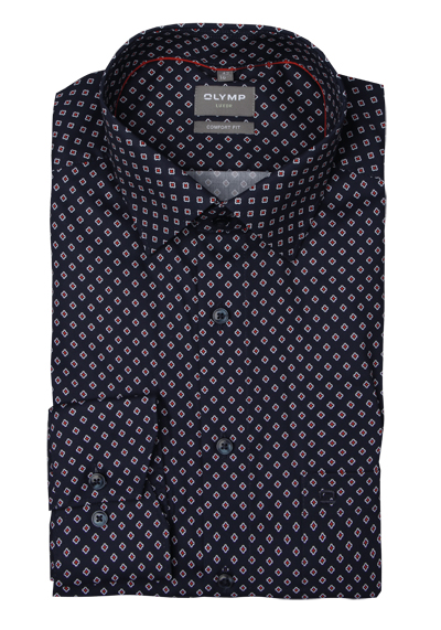 Produktbild für 'OLYMP Luxor comfort fit Hemd Langarm New Kent Kragen Muster dunkelblau'
