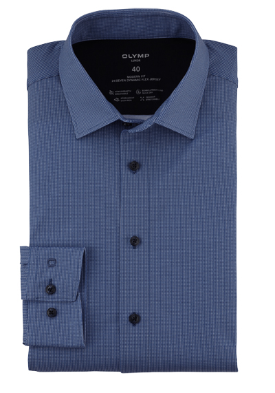 Produktbild für 'OLYMP Luxor modern fit 24/Seven Hemd Langarm New Kent Kragen Muster blau'