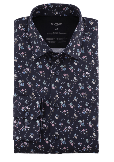 Produktbild für 'OLYMP Luxor modern fit 24/Seven Hemd Langarm New Kent Kragen Muster dunkelblau'
