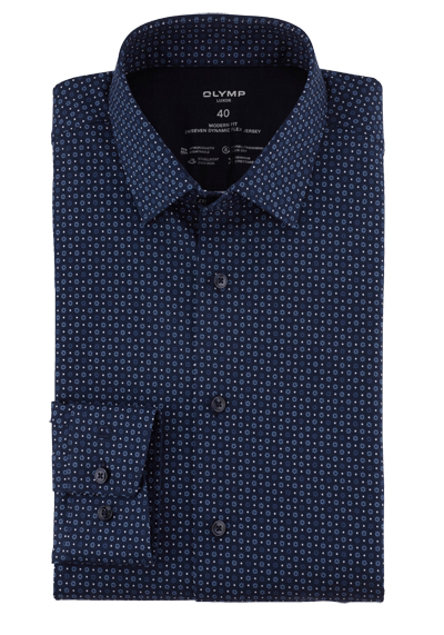 Produktbild für 'OLYMP Luxor modern fit 24/Seven Hemd Langarm New Kent Kragen Muster dunkelblau'