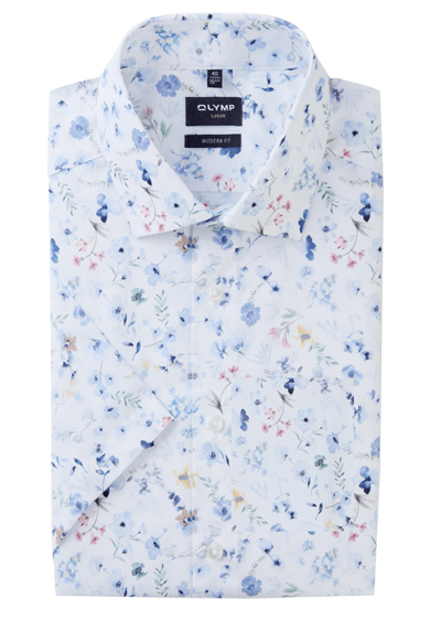 Produktbild für 'OLYMP Luxor modern fit Hemd Halbarm New Kent Kragen Blumenmuster blau'