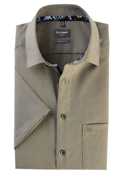 Produktbild für 'OLYMP Luxor modern fit Hemd Halbarm New Kent Kragen Struktur oliv'