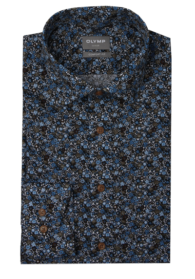 Produktbild für 'OLYMP Luxor modern fit Hemd Langarm New Kent Kragen Blumenmuster blau'