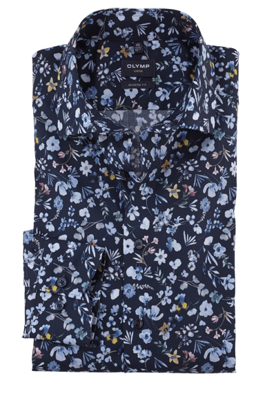 Produktbild für 'OLYMP Luxor modern fit Hemd Langarm New Kent Kragen Blumenmuster dunkelblau'