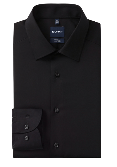 Produktbild f&uuml;r 'OLYMP Luxor modern fit Hemd Langarm New Kent Kragen Cover Shirt schwarz'