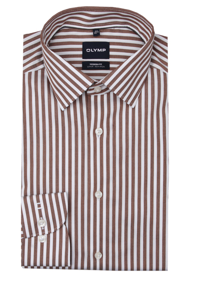 Produktbild f&uuml;r 'OLYMP Luxor modern fit Hemd Langarm New Kent Kragen Streifen braun'