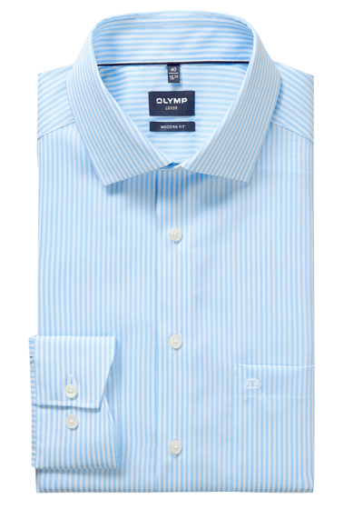Produktbild f&uuml;r 'OLYMP Luxor modern fit Hemd Langarm New Kent Kragen Twill Streifen hellblau'