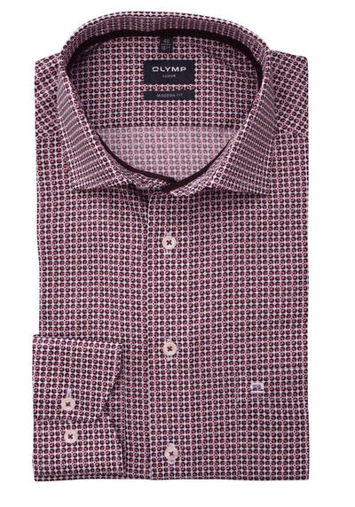 OLYMP Luxor modern fit Hemd Langarm New kent Kragen Muster rot