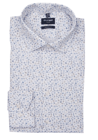 Produktbild für 'OLYMP Luxor modern fit Hemd extra kurzer Arm New Kent Kragen Blumenmuster blau'