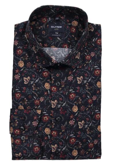 Produktbild für 'OLYMP Luxor modern fit Hemd extra kurzer Arm New Kent Kragen Blumenmuster blau'