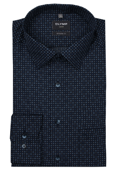Produktbild für 'OLYMP Luxor modern fit Hemd extra kurzer Arm New Kent Kragen Blumenmuster dunkelblau'