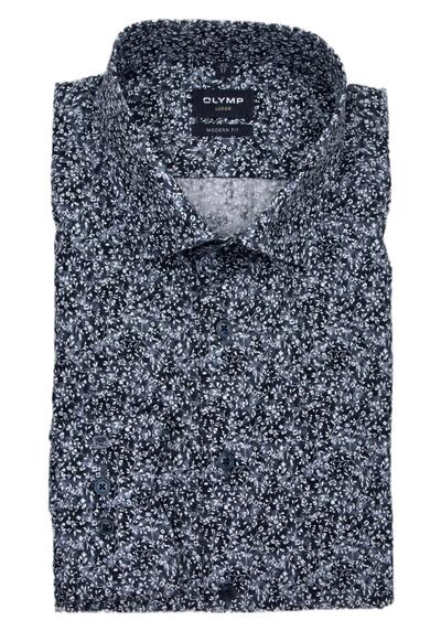 Produktbild für 'OLYMP Luxor modern fit Hemd extra kurzer Arm New Kent Kragen Muster blau'