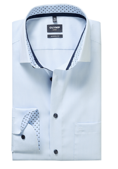 Produktbild f&uuml;r 'OLYMP Luxor modern fit Hemd extra kurzer Arm New Kent Kragen Streifen hellblau'