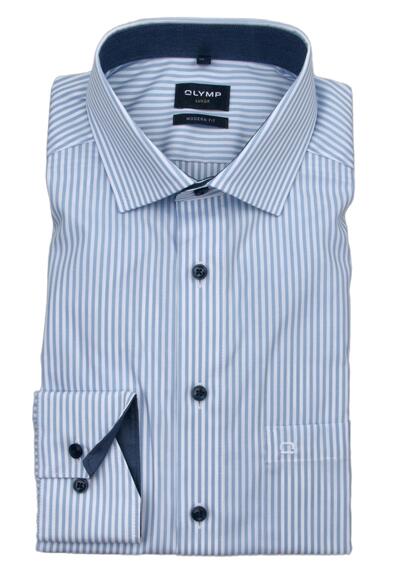Produktbild für 'OLYMP Luxor modern fit Hemd extra kurzer Arm New Kent Kragen Streifen hellblau'