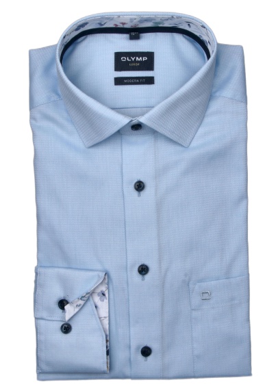 Produktbild für 'OLYMP Luxor modern fit Hemd extra kurzer Arm New Kent Kragen Struktur hellblau'