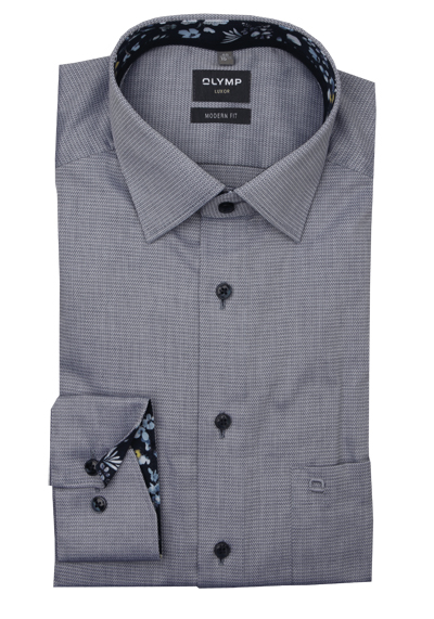 Produktbild für 'OLYMP Luxor modern fit Hemd extra kurzer Arm New Kent Kragen Struktur rauchblau'