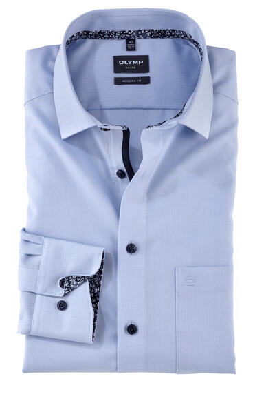 Produktbild für 'OLYMP Luxor modern fit Hemd extra kurzer Arm New Kent Kragen hellblau'