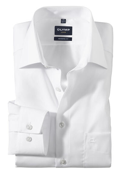 OLYMP Luxor modern fit Hemd extra kurzer Arm New Net Kragen Chambray wei