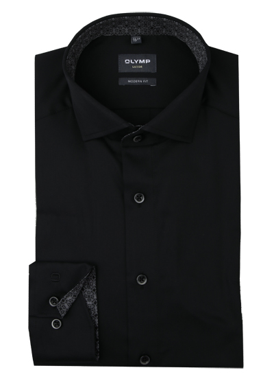 Produktbild f&uuml;r 'OLYMP Luxor modern fit Hemd extra langer Arm Haifischkragen Satin schwarz'