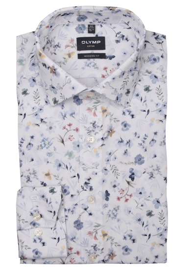 Produktbild für 'OLYMP Luxor modern fit Hemd extra langer Arm New Kent Kragen Blumenmuster blau'