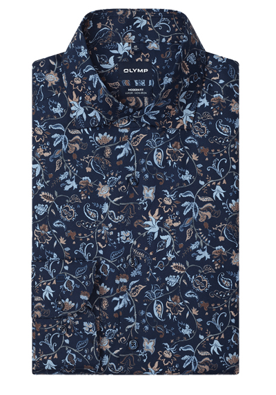 Produktbild f&uuml;r 'OLYMP Luxor modern fit Hemd extra langer Arm New Kent Kragen Blumenmuster blau'