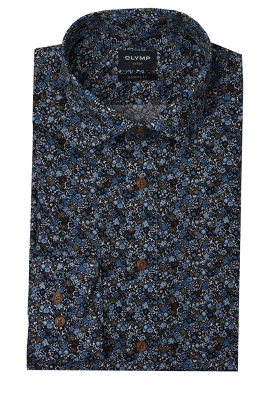 Produktbild für 'OLYMP Luxor modern fit Hemd extra langer Arm New Kent Kragen Blumenmuster blau'