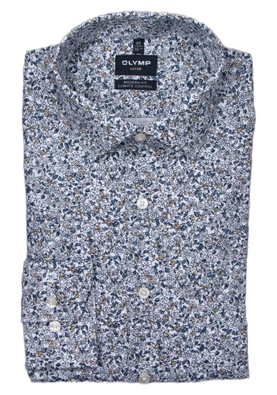 Produktbild für 'OLYMP Luxor modern fit Hemd extra langer Arm New Kent Kragen Blumenmuster wei'