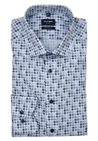 Produktbild für 'OLYMP Luxor modern fit Hemd extra langer Arm New Kent Kragen Muster blau'