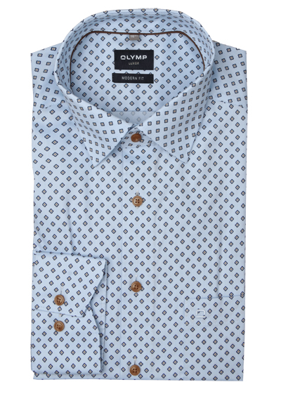 Produktbild für 'OLYMP Luxor modern fit Hemd extra langer Arm New Kent Kragen Muster hellblau'