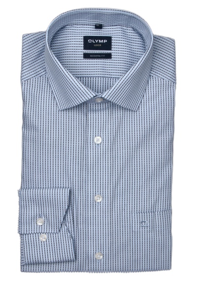Produktbild für 'OLYMP Luxor modern fit Hemd extra langer Arm New Kent Kragen Streifen blau'