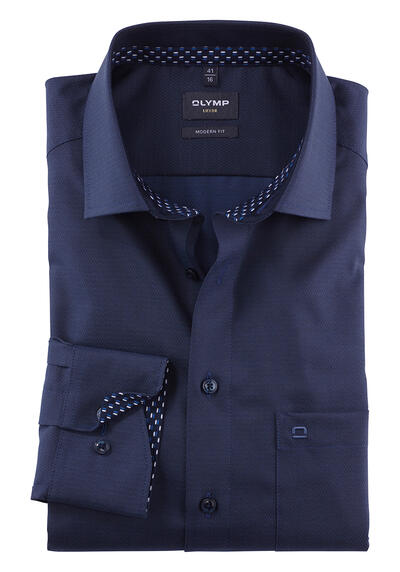 OLYMP Luxor modern fit Hemd extra langer Arm New Kent Kragen Struktur navy