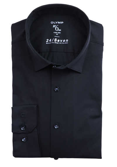 OLYMP No. Six 24/Seven super slim Businesshemd extra langer Arm Haifischkragen Jersey schwarz