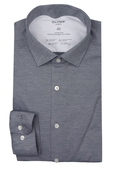 Produktbild für 'OLYMP No. Six 24/Seven super slim Hemd extra langer Arm Jersey Muster dunkelblau'