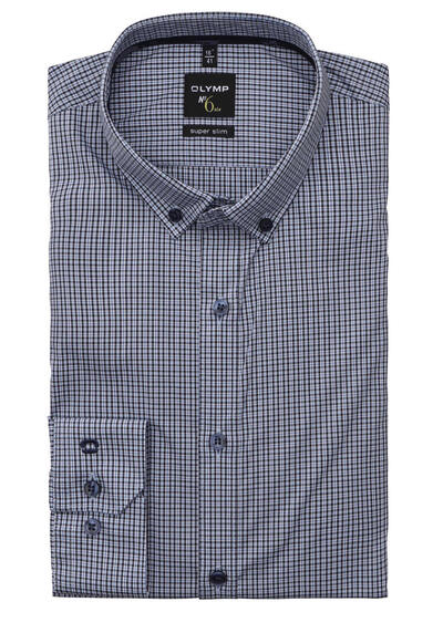 OLYMP No. Six super slim Hemd extra langer Arm Button Down Kragen Karo blau