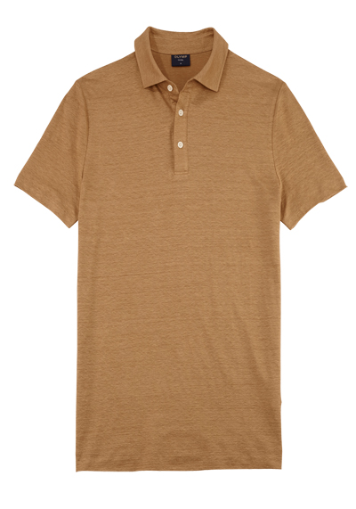 Produktbild für 'OLYMP Regular Fit Polo Halbarm geknpfter Polokragen Leinen Stretch hellbraun'
