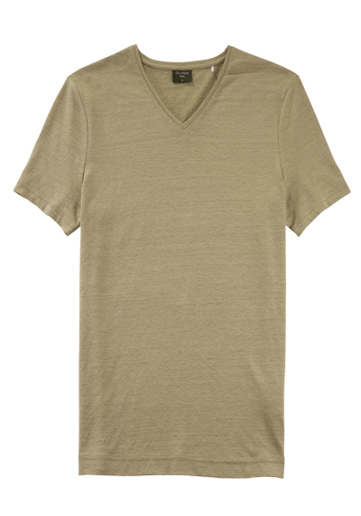 Produktbild für 'OLYMP Regular Fit T-Shirt Halbarm geknpfter V-Ausschnitt Leinenmix hellbraun'