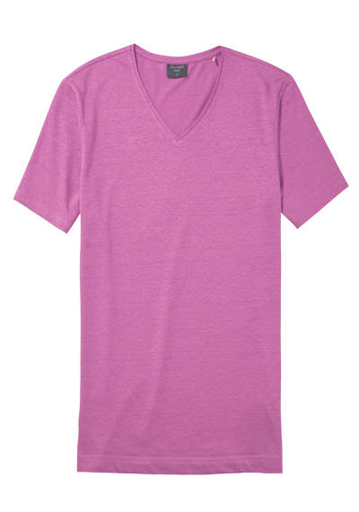 Produktbild für 'OLYMP Regular Fit T-Shirt Halbarm geknpfter V-Ausschnitt Leinenmix rosa'