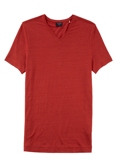 Produktbild für 'OLYMP Regular Fit T-Shirt Halbarm geknpfter V-Ausschnitt Leinenmix rot'