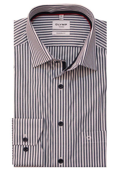 OLYMP Tendenz modern fit Hemd Langarm New Kent Kragen Streifen blau