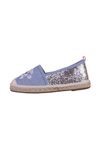 ONLY Espadrilles Glitzer-Detail Blumenapplikation hellblau/ecru/rosa