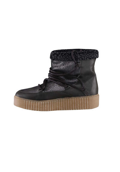 Produktbild fr 'PIECES Boots Leder Schnrer Webpelzbesatz Glitzer dunkelgrn'
