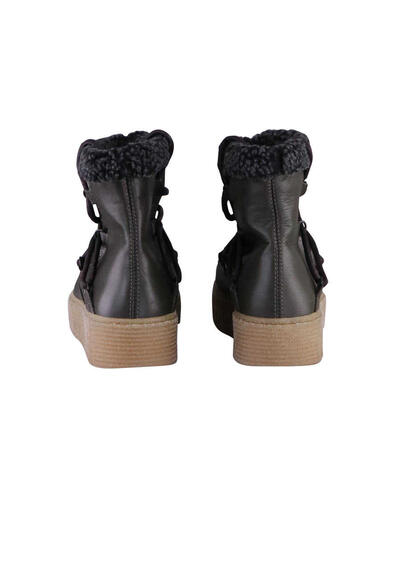 Produktbild fr 'PIECES Boots Leder Schnrer Webpelzbesatz Glitzer dunkelgrn'