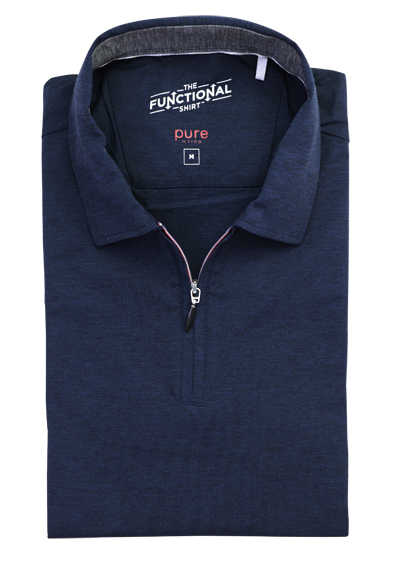 PURE Polo Shirt Halbarm Polokragen mit Zipper Functional Stretch nachtblau